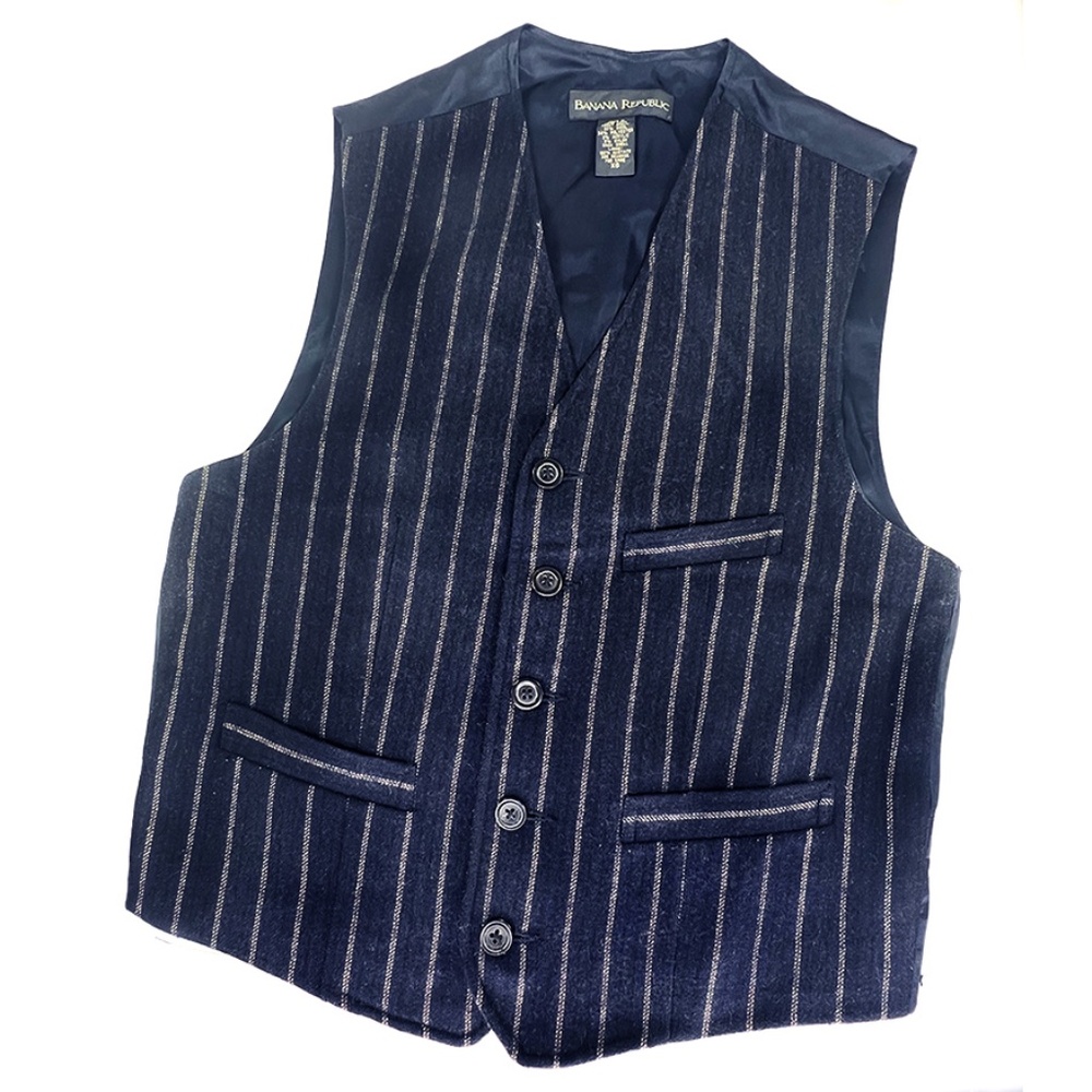 Vintage Banana Republic Navy & Brown Pinstripe Vest - Picture 2 of 4